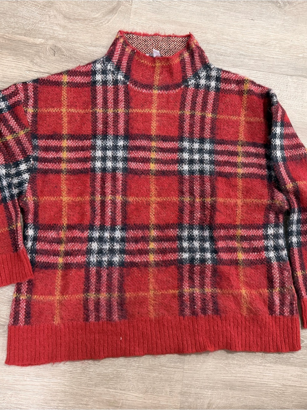 Mud Pie Red Plaid Mock Neck Sweater